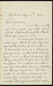 Letter from Lydia Maria Child, Wayland, to William Lloyd Garrison, Aug. 14 'th, 1878