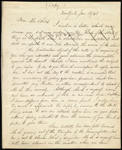 Letter from Lewis Tappan, New York, to Lydia Maria Child, Jan 11/[18]43