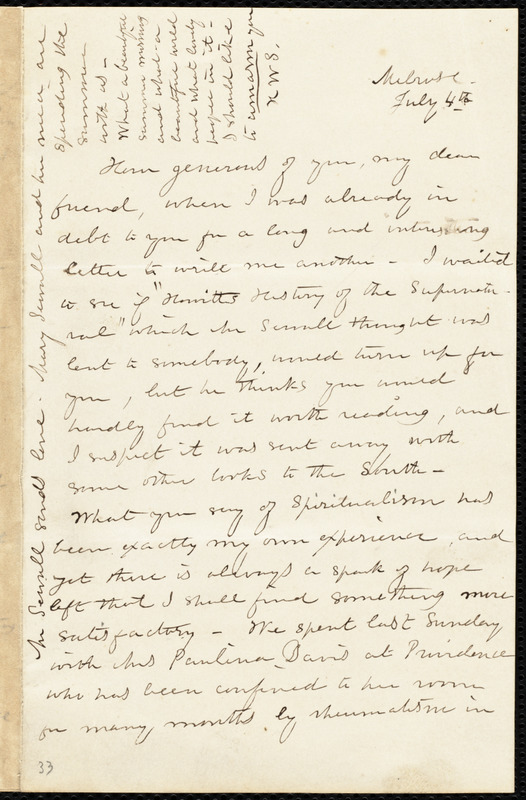 Letter from Harriet Sewall, Melrose, to Lydia Maria Child, July 4th ...