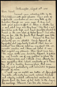 Letter from Lydia Maria Child, Northampton, to Caroline Weston, August 13th 1838