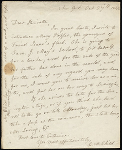 Letter from Lydia Maria Child, New York, to Henrietta Sargent, Oct 27'th 1842