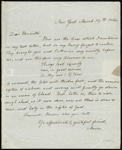 Letter from Lydia Maria Child, New York, to Henrietta Sargent, March 19th 1844