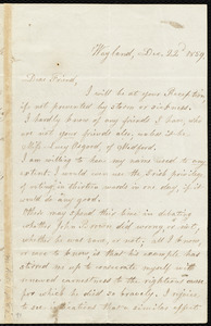 Letter from Lydia Maria Child, Wayland, [Mass.], to Anne Warren Weston, Dec. 22'd, 1859