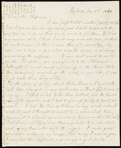Letter from Lydia Maria Child, Wayland, to Maria Weston Chapman, Jan 1st 1860