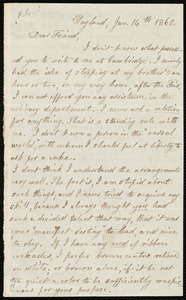 Letter from Lydia Maria Child, Wayland, to Maria Weston Chapman, Jan. 14th 1860