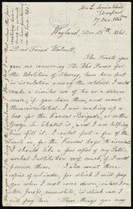 Letter from Lydia Maria Child, Wayland, to Robert Folger Wallcut, Dec. 15'th, 1861