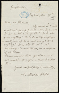 Letter from Lydia Maria Child, Wayland, to Robert Folger Wallcut, Dec. 17'th