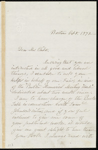 Letter from Lydia Dodge Cabot Parker, Boston, to Lydia Maria Child, Oct. 8, 1873