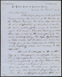 Letter from J. F. Marshall, Hampton, Va, to Lydia Maria Child, Nov. 11, 1873