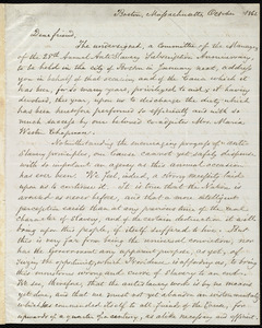 Letter from Lydia Maria Child, Boston, Massachusetts, October 1861