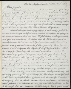 Letter from Lydia Maria Child, Boston, Massachusetts, October 30th 1861