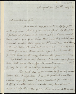 Letter from Lydia Maria Child, New York, to James Munroe and Company, Dec 20'th, 1843