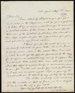 Letter from Lydia Maria Child, New York, to Rufus Wilmot Griswold, May 1'st, 1843