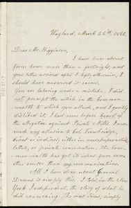 Letter from Lydia Maria Child, Wayland, to Thomas Wentworth Higginson, March 26'th, 1866