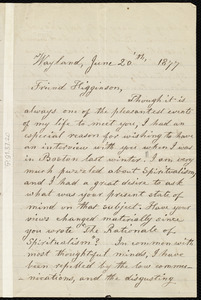 Letter from Lydia Maria Child, Wayland, to Thomas Wentworth Higginson, June 20'th, 1877
