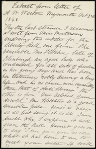 Extract from letter from Anne Warren Weston, Weymouth, [Mass.], to Emma Forbes Weston, Oct. 2nd, 1848