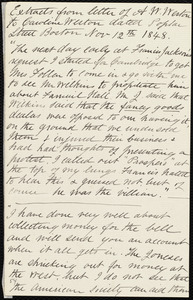 Extracts from letter from Anne Warren Weston, Poplar Street, Boston, to Caroline Weston, Nov. 12th, 1848
