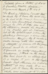 Extracts from a letter from Anne Warren Weston, Weymouth, [Mass.], to Caroline Weston, March 6th, 1849