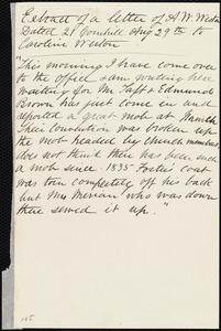 Extract of a letter from Anne Warren Weston, 21 Cornhill, [Boston], to Caroline Weston, Aug. 29th