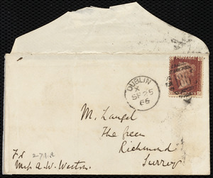 Letter from Richard Davis Webb, 177 Great Brunswick Street, Dublin, [Ireland], to Anne Warren Weston, September 25, 1866
