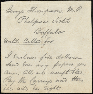Letter from George Thompson, Phelpses Hotel, Buffalo, [N.Y.], to Anne Warren Weston, [6? Feb. 1851]
