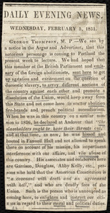 Newspaper clipping about George Thompson, [Portland, Maine], to Anne Warren Weston, Wednesday, February 5, 1851