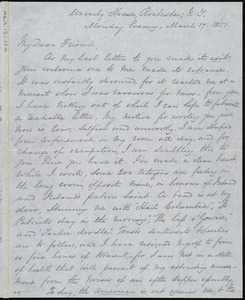 Letter from George Thompson, Waverly House, Rochester, N.Y, to Anne Warren Weston, Monday Evening, March 17, 1851