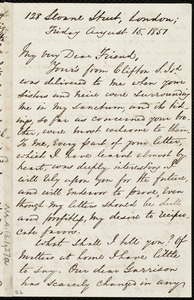 Letter from George Thompson, 128 Sloane Street, London, to Anne Warren Weston, Friday, August 15, 1851