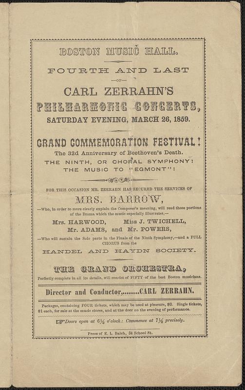 Boston Music Hall, fourth and last of Carl Zerrahn's philharmonic concerts, Saturday evening, March 26, 1859