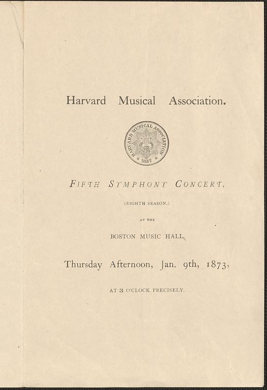 Harvard Musical Association, fifth symphony concert, (eighth season ...