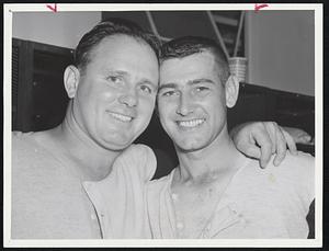 Departing A’s-Four Kansas City Athletics who were traded yesterday don’t look unhappy about it at Fenway Park. Top, Virgil Trucks (left) and Duke Maas, who went to Yankees; below, Vic Power and Woody Held, who landed with Indians