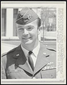 U.S. Air Force Capt. Dale E. Noyd, Wenatchee, Wash., is all smiles as he arrives at Federal Court Building here 5/9. The Court hearing 5/9 is to decide if Federal Court has jurisdiction over Noyds request to be declared a conscientious objector to the war in Vietnam.