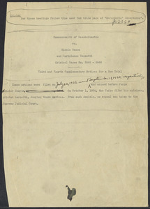 Sacco-Vanzetti Case Records, 1920-1928. Defense Papers. Third Supplementary Motion for New Trial, [July 22, 1922]. Box 9, Folder 2, Harvard Law School Library, Historical & Special Collections