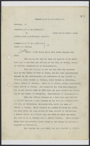 Sacco-Vanzetti Case Records, 1920-1928. Defense Papers. Exhibits, pages 143-160: Massachusetts vs. Sacco and Vanzetti, Affidavit of Thomas Doyle, July 20, 1922. Box 9, Folder 21, Harvard Law School Library, Historical & Special Collections