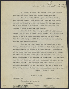 Sacco-Vanzetti Case Records, 1920-1928. Defense Papers. Affidavit/Deposition of Cony, Robert A., December 12, 1922. Box 9, Folder 26, Harvard Law School Library, Historical & Special Collections
