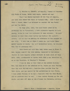 Sacco-Vanzetti Case Records, 1920-1928. Defense Papers. Affidavit/Deposition of Corbett, William R., December 12, 1922. Box 9, Folder 27, Harvard Law School Library, Historical & Special Collections