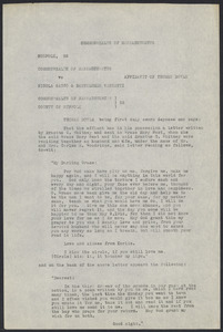 Sacco-Vanzetti Case Records, 1920-1928. Defense Papers. Affidavit/Deposition of Doyle, Thomas, July 20, 1922. Box 9, Folder 32, Harvard Law School Library, Historical & Special Collections