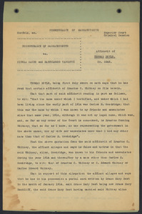 Sacco-Vanzetti Case Records, 1920-1928. Defense Papers. Affidavit/Deposition of Doyle, Thomas, April 1923. Box 9, Folder 34, Harvard Law School Library, Historical & Special Collections