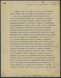 Sacco-Vanzetti Case Records, 1920-1928. Defense Papers. Affidavit/Deposition of Lee, Ethel W., 1922. Box 9, Folder 46, Harvard Law School Library, Historical & Special Collections