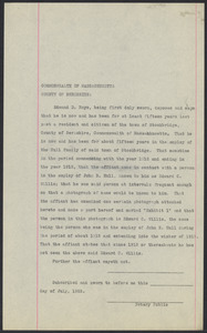 Sacco-Vanzetti Case Records, 1920-1928. Defense Papers. Affidavit/Deposition of Roys, Edmund D., July 1922. Box 9, Folder 53., Harvard Law School Library, Historical & Special Collections