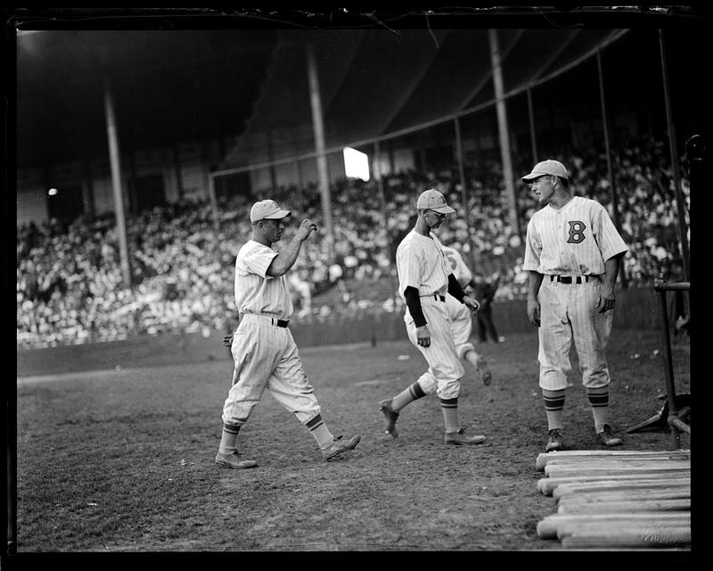 Three Boston Braves players on the field - Digital Commonwealth