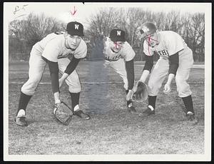 Waltham High. Starting Outfield. L-R. Mike Shane CF - John Peacock LF, Mike Sullivan RF.