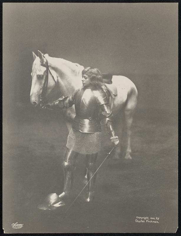 The First Photograph Ever Taken of Miss Maude Adams in the Character of "Joan of Arc" as she will look when the p[lay] is given at Harvard University the stadium Tuesday evening