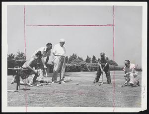 Relaxing From Classwork, members of Electrical Workers' Local 3 play croquet on the lawn of the New York union's 314-acre estate on Great Pechnic Bay, Long Island. Thirty of the local's mmembers each week spend six days studying rudiments of such subjects as psychology, economics and history at Bayberry, the estate's name.