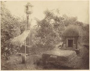 View of a stambha and overgrown structures