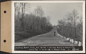 Contract No. 60, Access Roads to Shaft 12, Quabbin Aqueduct, Hardwick and Greenwich, looking back from Sta. 96+00, Greenwich and Hardwick, Mass., Oct. 31, 1938