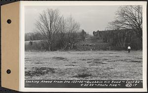 Contract No. 82, Constructing Quabbin Hill Road, Ware, looking ahead from Sta. 133+00, Ware, Mass., Apr. 25, 1939