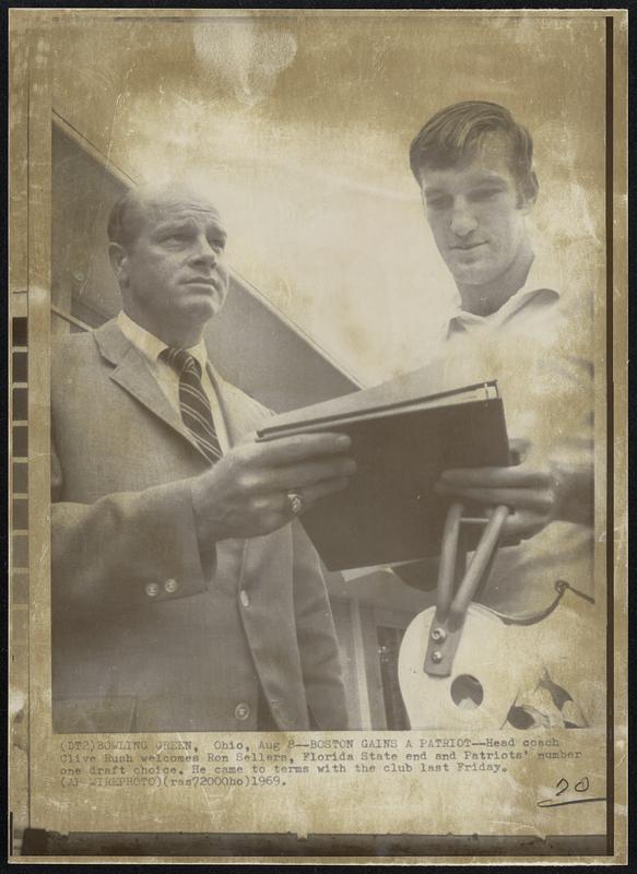 Boston Gains a Patriot-- Head coach Clive Rush welcomes Ron Sellers, Florida State end and Patriots' number one draft choice. He came to terms with the club last Friday.