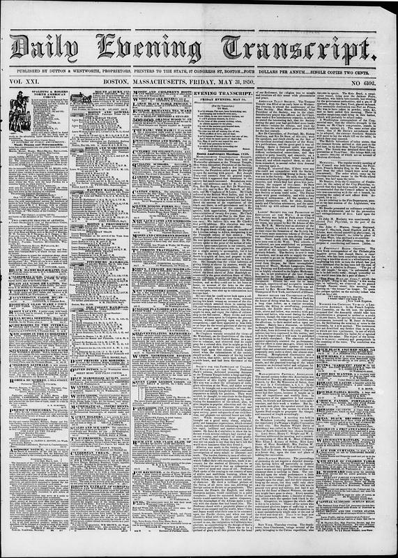 Script 1850 Daily Evening Transcript. May 31, 1850 - Digital Commonwealth