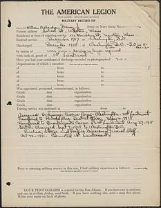 American Legion military record of William Richardson Dewey, Jr.
